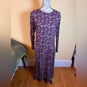 Vintage 90s Putumayo New York Rayon Maxi Dress Plum Green Vine Print Cottagecore